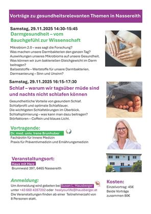 Vorträge zu gesundheitsrelevanten Themen von Dr. m